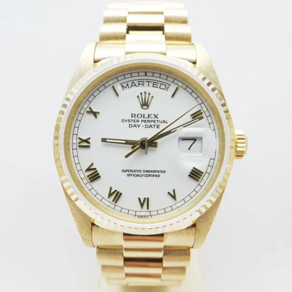 27887711 tez3c1kjl9xbq648pi3af1xr ExtraLarge 600x600 - Rolex Day-Date 36 ref. 18038 white dial serviced top condition President 1985